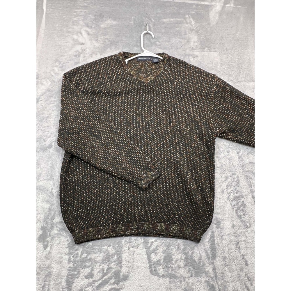 Vintage Barry Bricken Sweater Mens L Speckled V-Neck Made in Hong Kong